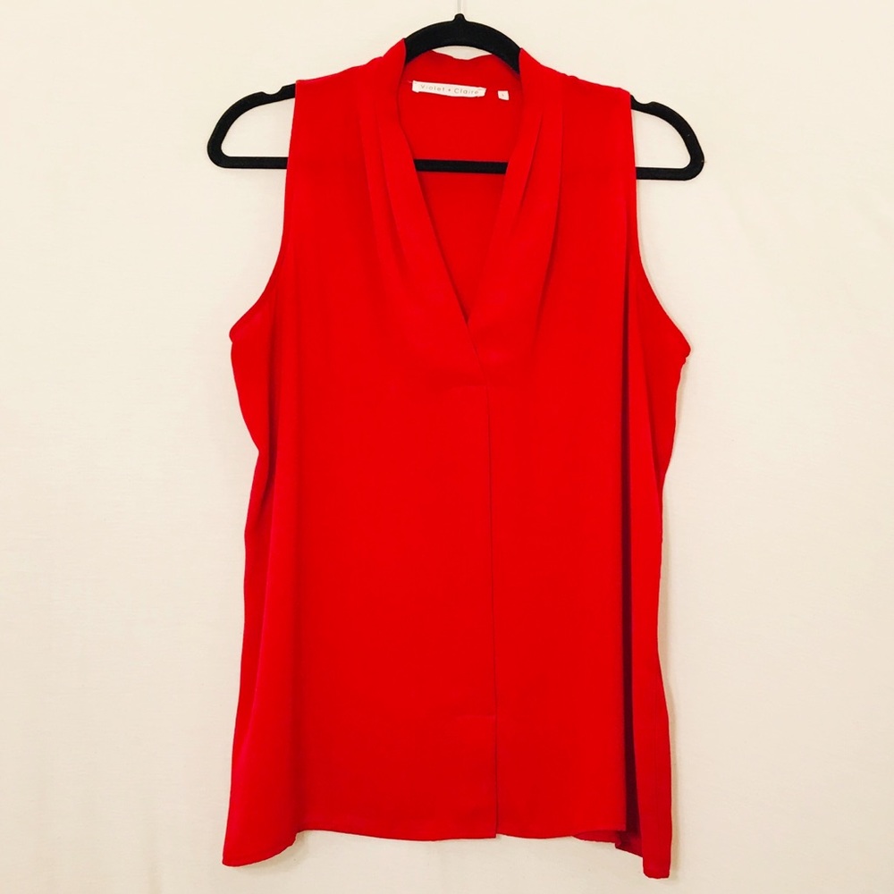 Violet & Claire Raspberry Red High Collar V-Neck